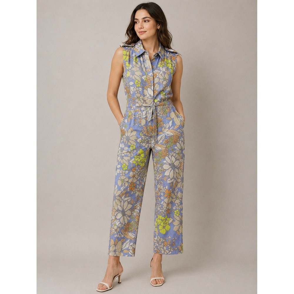 Current Air Women XS Floral Collared Jumpsuit Pockets 2270014-1